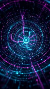 Abstract Light Data Tunnel Background with Glowing Fractal Patterns, Bright Energy and Futuristic Technology Design