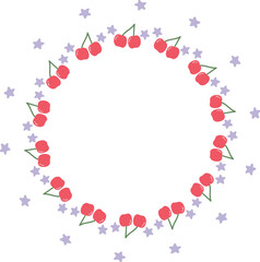 Obraz premium Snowflakes, red cherry and stars arranged frame border for decoration natue winter theme, round circle shape