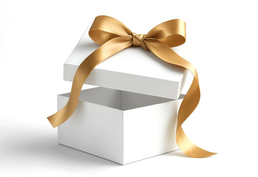 Open gift box with elegant gold ribbon bow on top