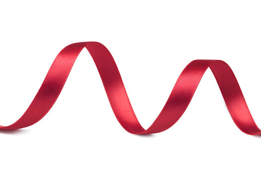 Red satin ribbon elegantly curled in smooth wave pattern design