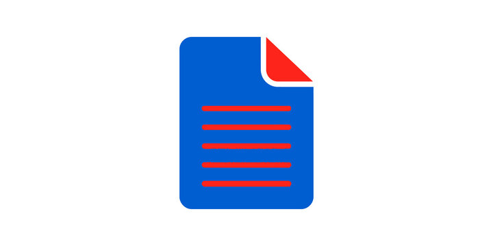 Blue document paper icon with red corner for file management data edit.