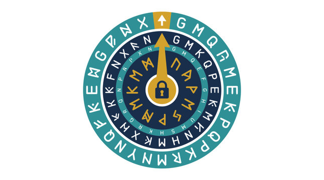 Circular cipher wheel with lock symbol and arrow