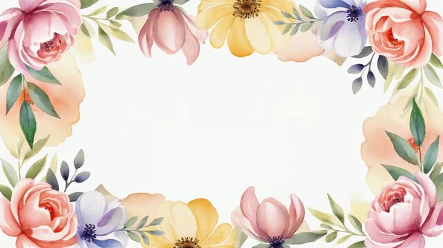 やさしいパステル調の水彩で描かれたボタニカルな花の枠
