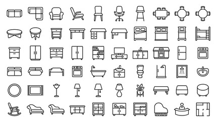 50 Furniture Top View Editable Line Icons for Interior Design, Floor Plans, Home Layouts, Architecture and Modern Room Planning © Liton