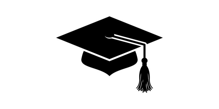 Black graduation cap academic celebration success symbol on transparent background.