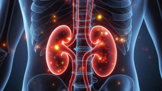 Advanced 3D Medical Illustration of Human Kidneys Highlighting Vital Functions and Anatomical Structure within the Urinary System for Educational and Research Purposes