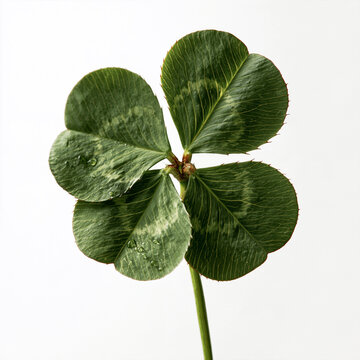 Green four leaf clover isolated on white background with lucky clover four leaves good luck