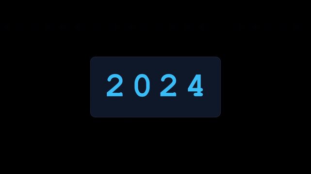 Blue glowing digital numbers showing year progression on dark background