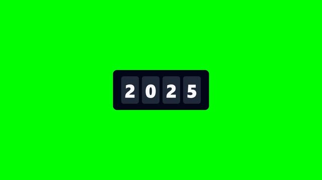 Mechanical flip counters showing different years on green screen