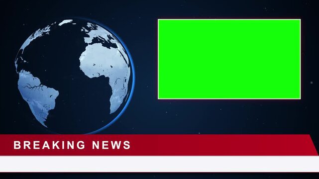 Global news broadcast template with rotating earth and green screen