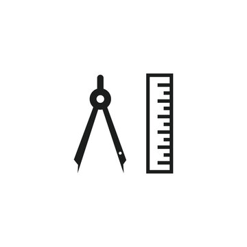 Minimalist scale and compass line icon vector illustration isolated on white background. Clean linear symbol for geometry architecture engineering drafting and education concepts