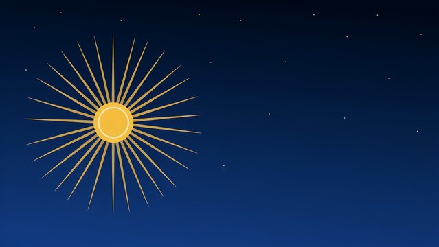 Minimalist graphic illustration of a glowing yellow sun on a dark blue