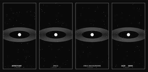 Modern minimalist cosmic poster design featuring abstract planetary rings and starry deep space elements in a sleek monochromatic vertical layout © Nazrul
