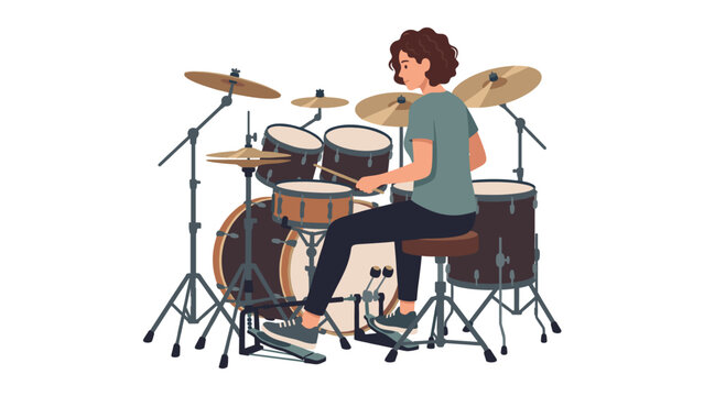Woman playing drums illustration vector style
