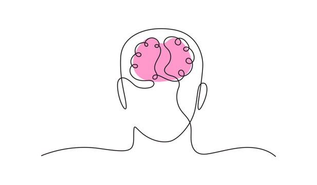 Human head with brain line art vector illustration minimalist continuous drawing