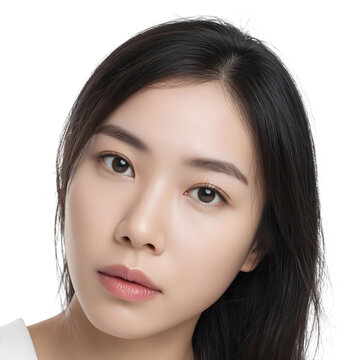 Natural Woman in Close-Up Portrait with Beautiful Eyes, Healthy Skin, Natural Makeup and Hair in Studio