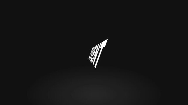 "event" text animation with bold minimalist typography on dark studio background motion graphic