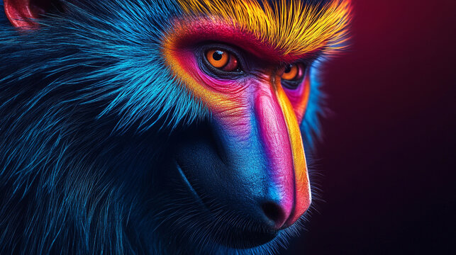 Vibrant mandrill monkey portrait with.
