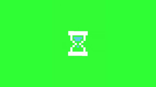 Pixel art hourglass animation on green screen