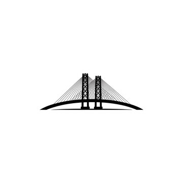 A black suspension bridge silhouette isolated on white background. This clean graphic is ideal for civil engineering projects and infrastructure concepts.