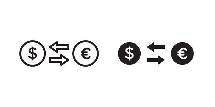 Money exchange icon flat outline in black