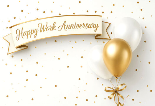 Happy Work Anniversary Celebration Banner With Balloons Decoration