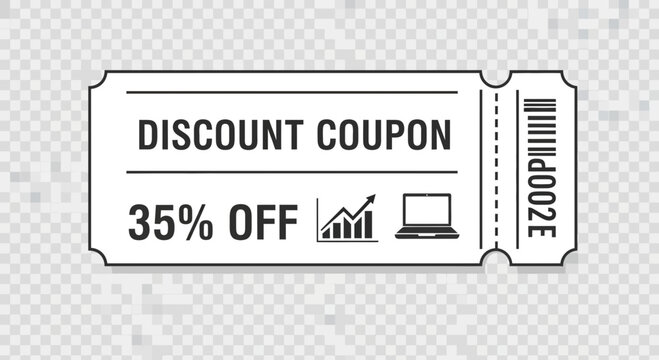 Vector illustration of a discount coupon with laptop and growth graph icons