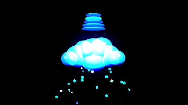 Glowing Blue Cloud with Particles Raining Down in Cinematic Motion