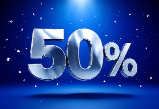 Large shiny metallic fifty percent discount sale promotion graphic design