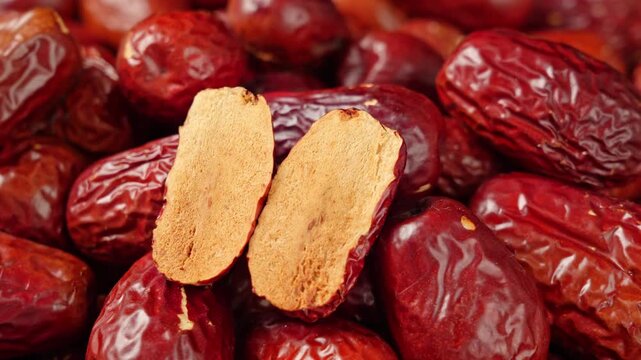 Sliced Dried Red Dates Jujubes Close-Up