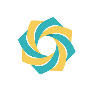 Abstract geometric logo with yellow and teal elements