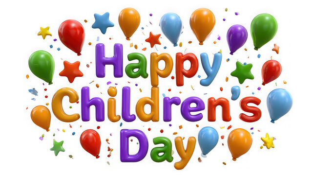 Colorful happy childrens day text with balloons