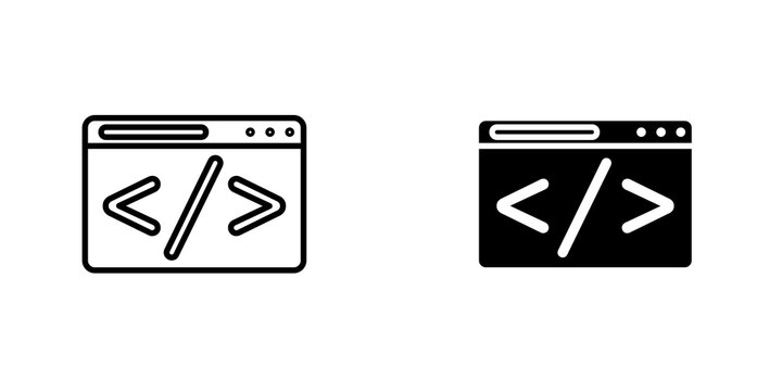 Web Code icon flat outline in black