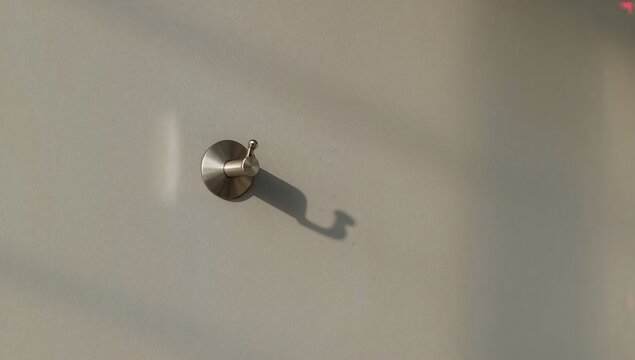 Generative AI a metallic wall hook casting a shadow on a smooth surface