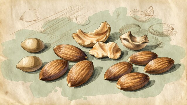Detailed Illustration of Nuts on a Vintage Paper Background