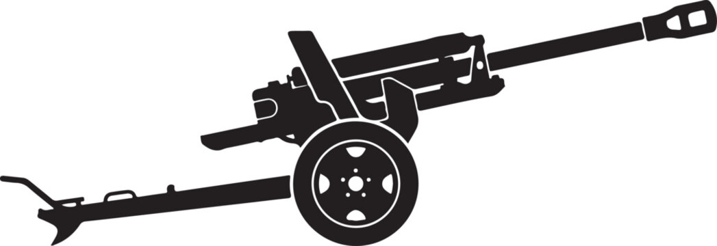 Silhouette of a military artillery field gun
