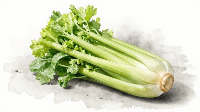 Fresh Green Celery Bunch on Light Background for Healthy Cooking