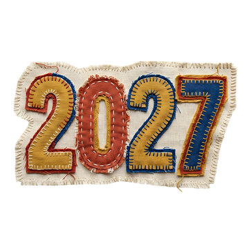 2027 year number in a colorful fabric stitching style isolated on transparent background