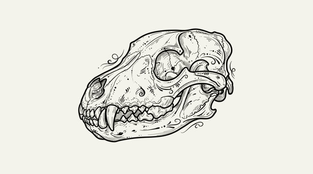 Wolf skull vector illustration hand drawn engraved animal bone sketch design