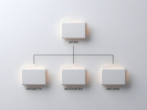 Folder structure diagram with work projects resources and archive folders isolated on white background