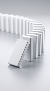 White Domino Tiles Falling Down Consecutively In Fast Chain Reaction Motion