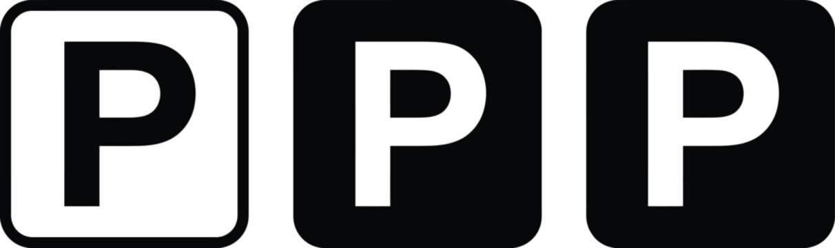 Letter p parking sign icons in various graphical styles with letter p parking icon car park parking lot signage design parking marker