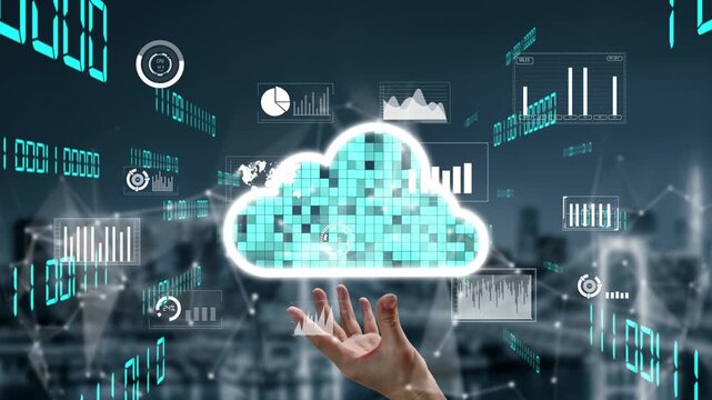 A conceptual image showcasing cloud computing with dynamic data visualization and analytics elements, representing modern business solutions in a digital landscape. Xenic
