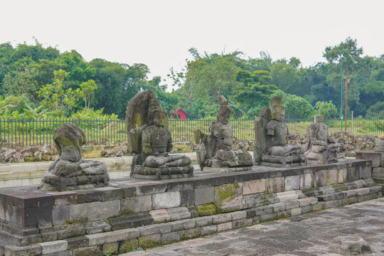 Ancient Stone Statues or Arca at Plaosan Temple in Central Java, Indonesia