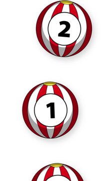 Vertical Animation of Numbered Red and White Striped Balls Falling
