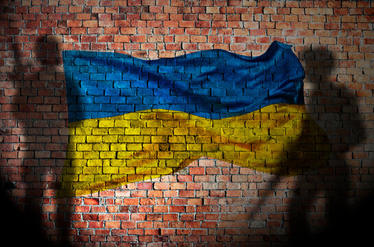 flag of ukraine and soldier shadow
