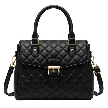 Black quilted handbag with gold chain strap