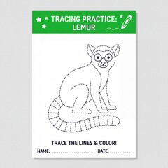 Obraz premium Tracing Practice Lemur Worksheet