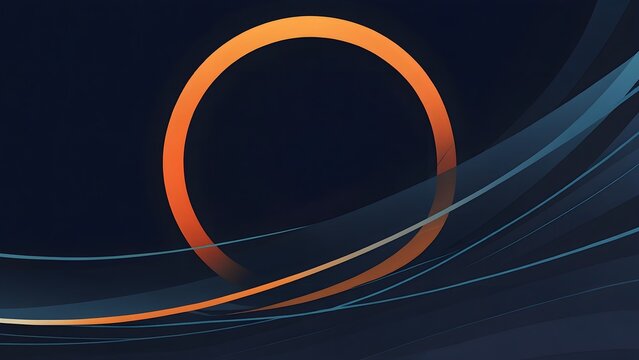 Abstract orange circle frame with flowing blue lines on a dark background