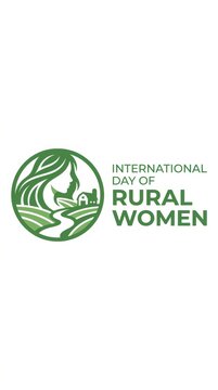 International day of rural women logo illustration with a green farm landscape and female silhouette profile in a circle frame design for global awareness celebration